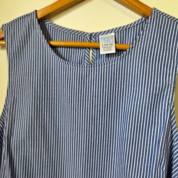NEVER WORN TIME AND TRU PINSTRIPE SLEEVELESS COTTON RUFFLED TOP SIZE L - Picture 8 of 15